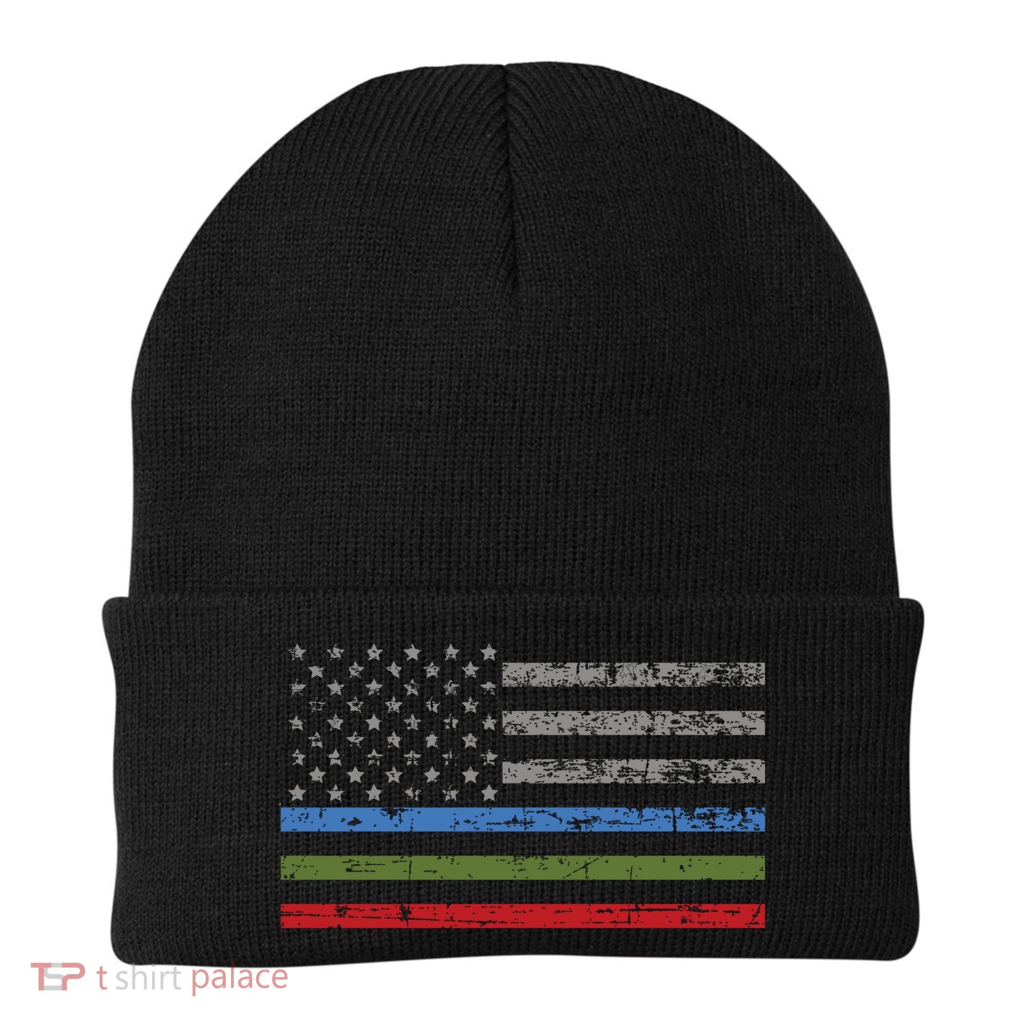 Thin Blue Green Red Line American Flag Support Cute Gift Beanie