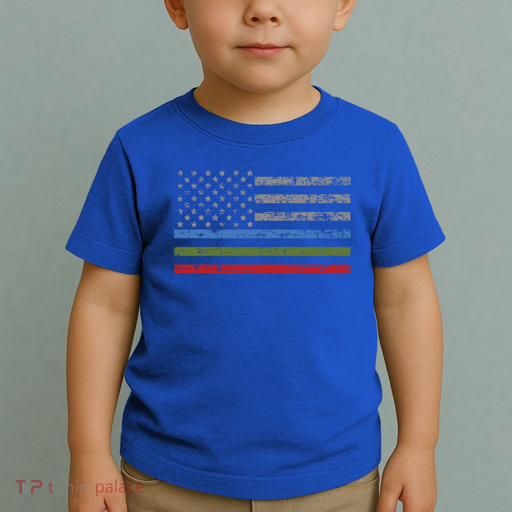 Thin Blue Green Red Line American Flag Support Cute Gift Toddler T-Shirt