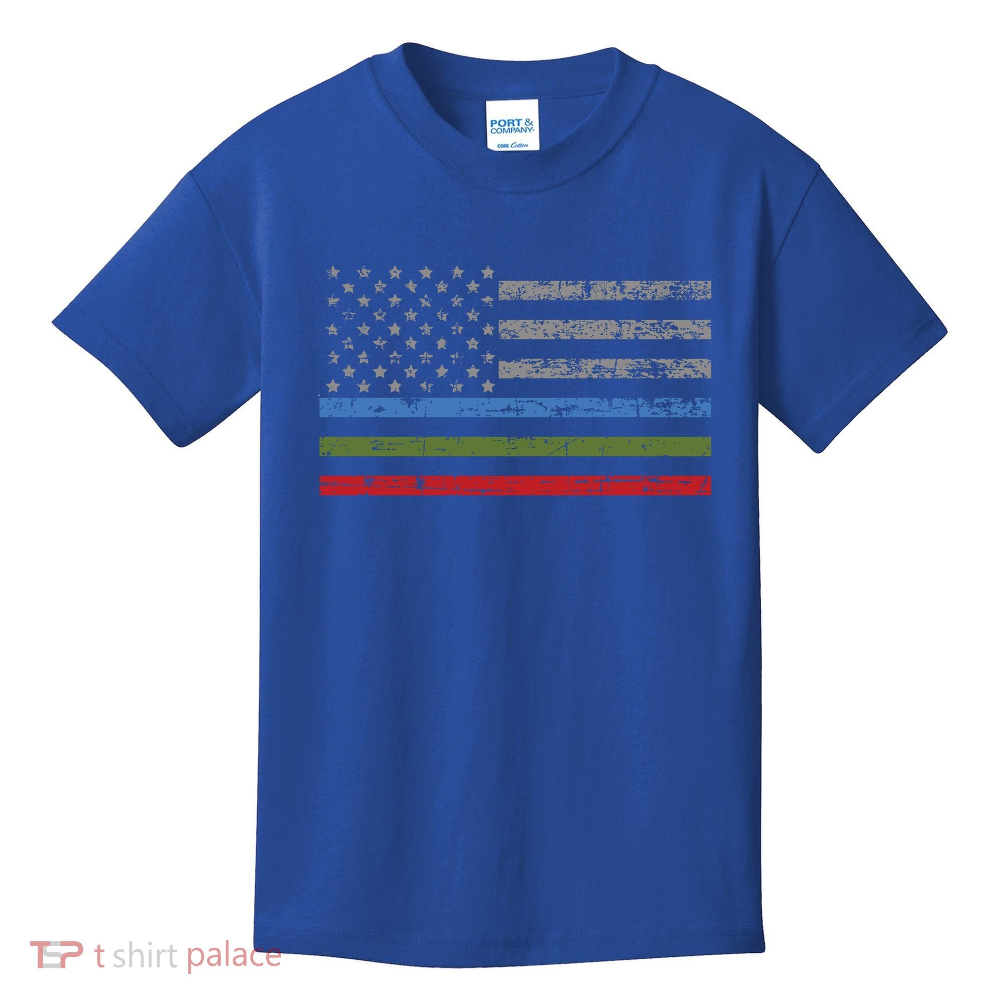 Thin Blue Green Red Line American Flag Support Cute Gift Kids T-Shirt