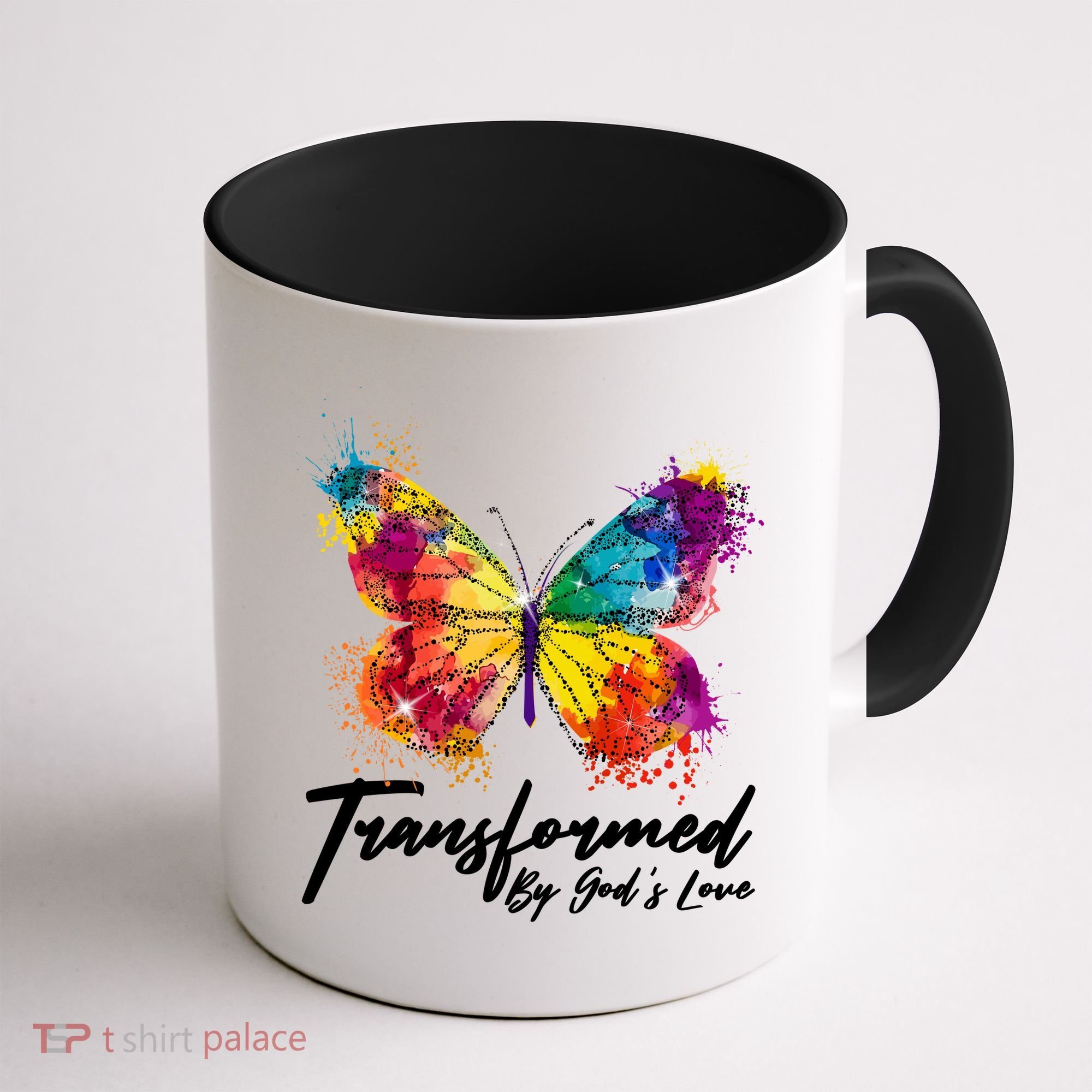 Transformed By Gods Love Painted Butterfly Coffee Mug