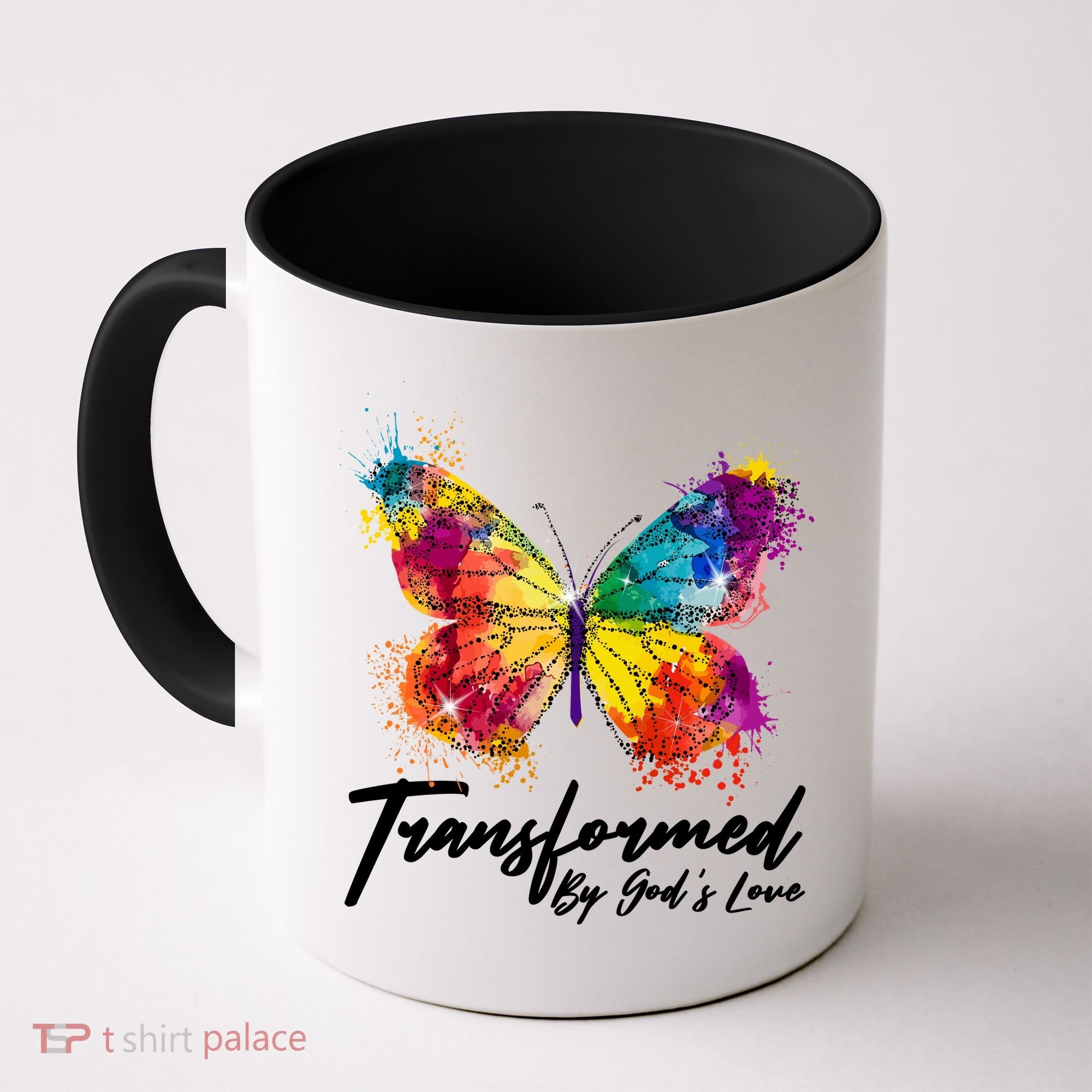 Transformed By Gods Love Painted Butterfly Coffee Mug