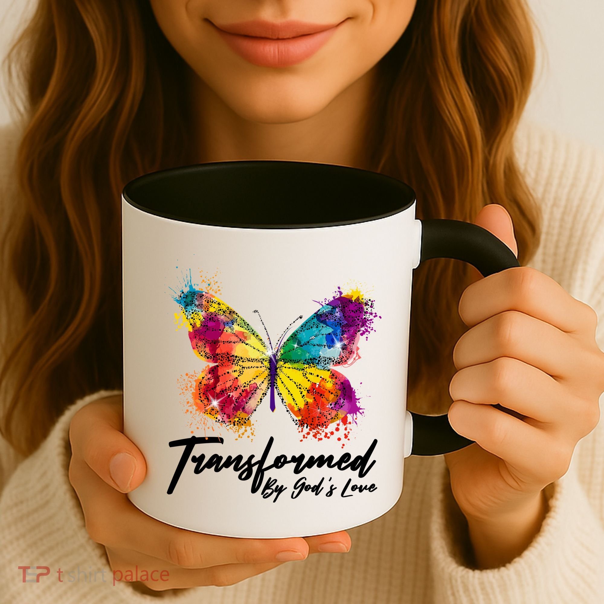 Transformed By Gods Love Painted Butterfly Coffee Mug