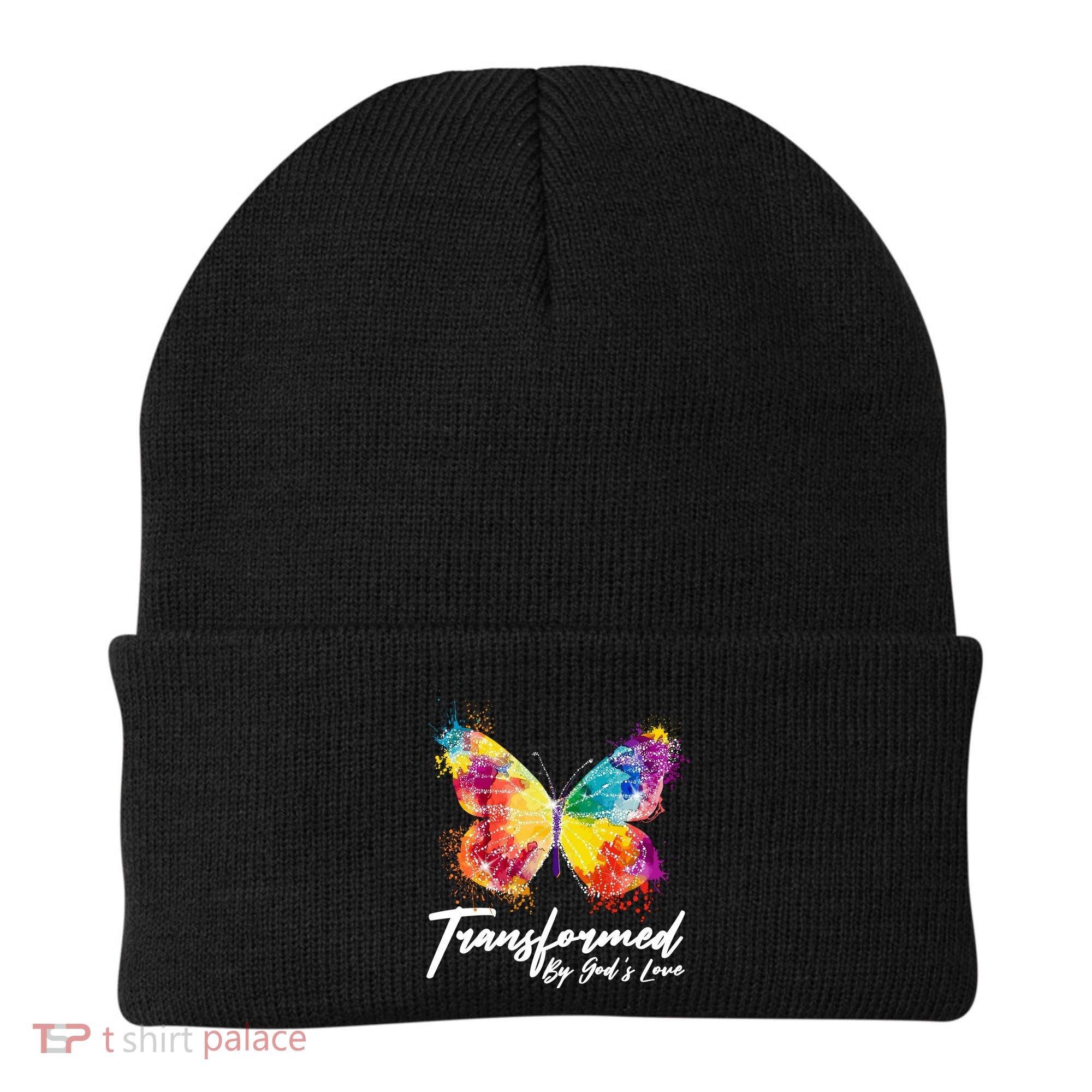Transformed By Gods Love Painted Butterfly Beanie
