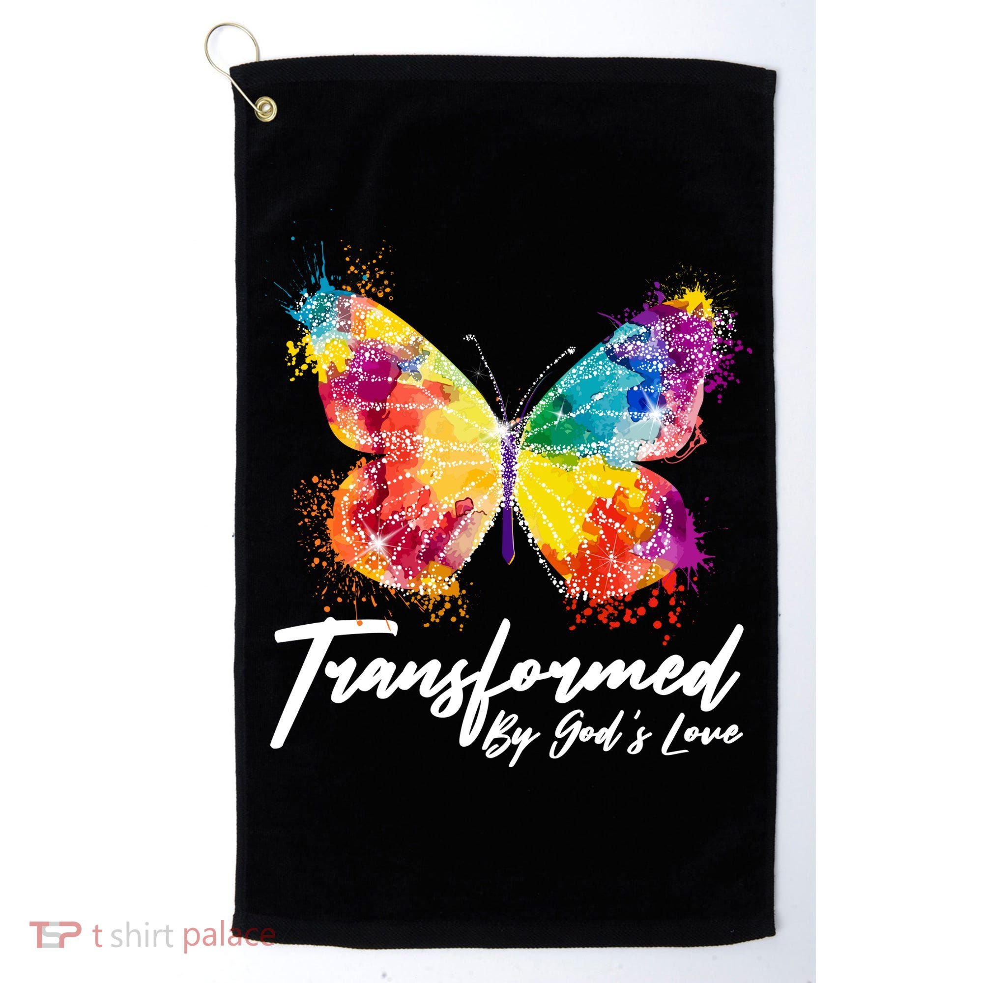 Transformed By Gods Love Painted Butterfly Golf Towel