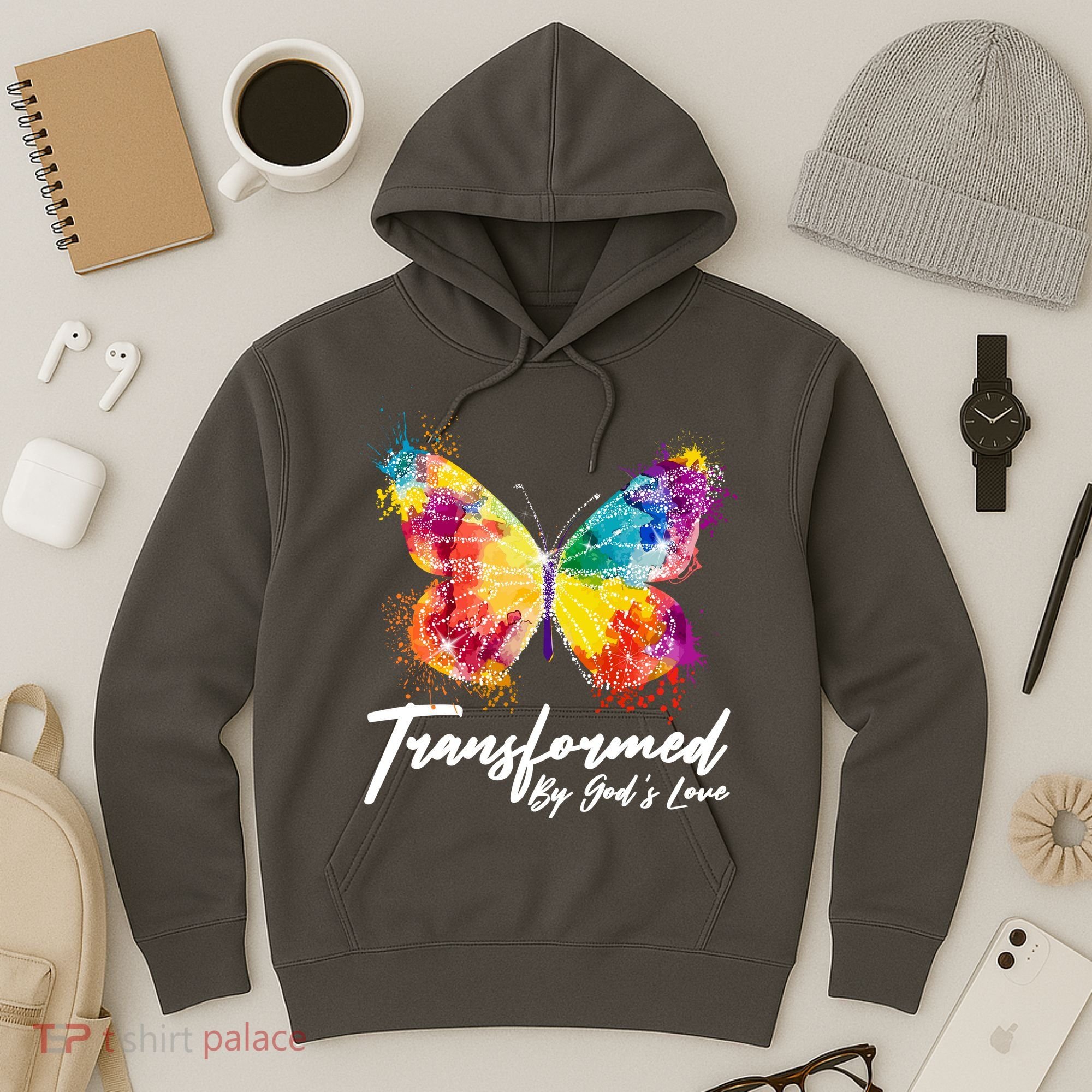 Transformed By Gods Love Painted Butterfly Hoodie