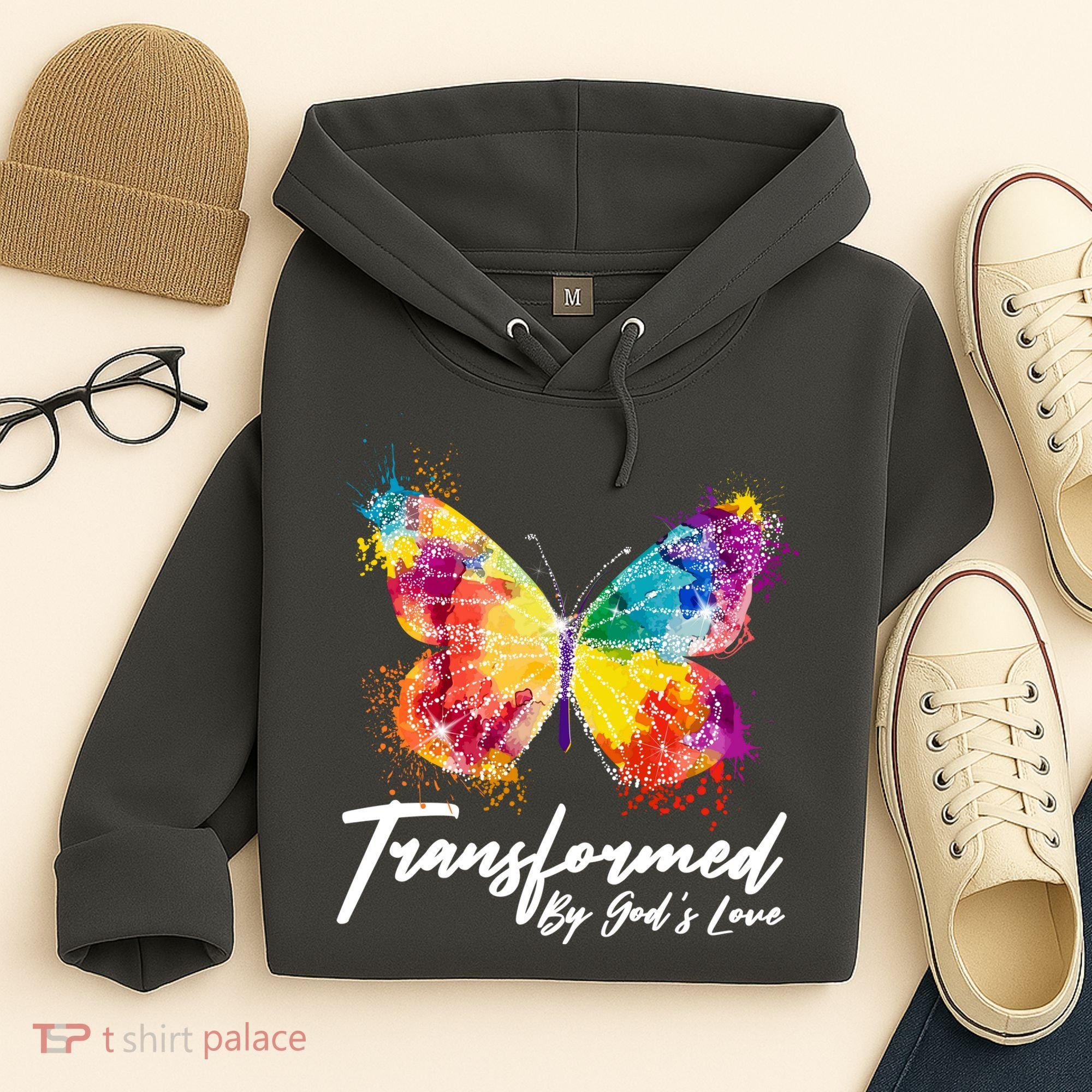 Transformed By Gods Love Painted Butterfly Hoodie