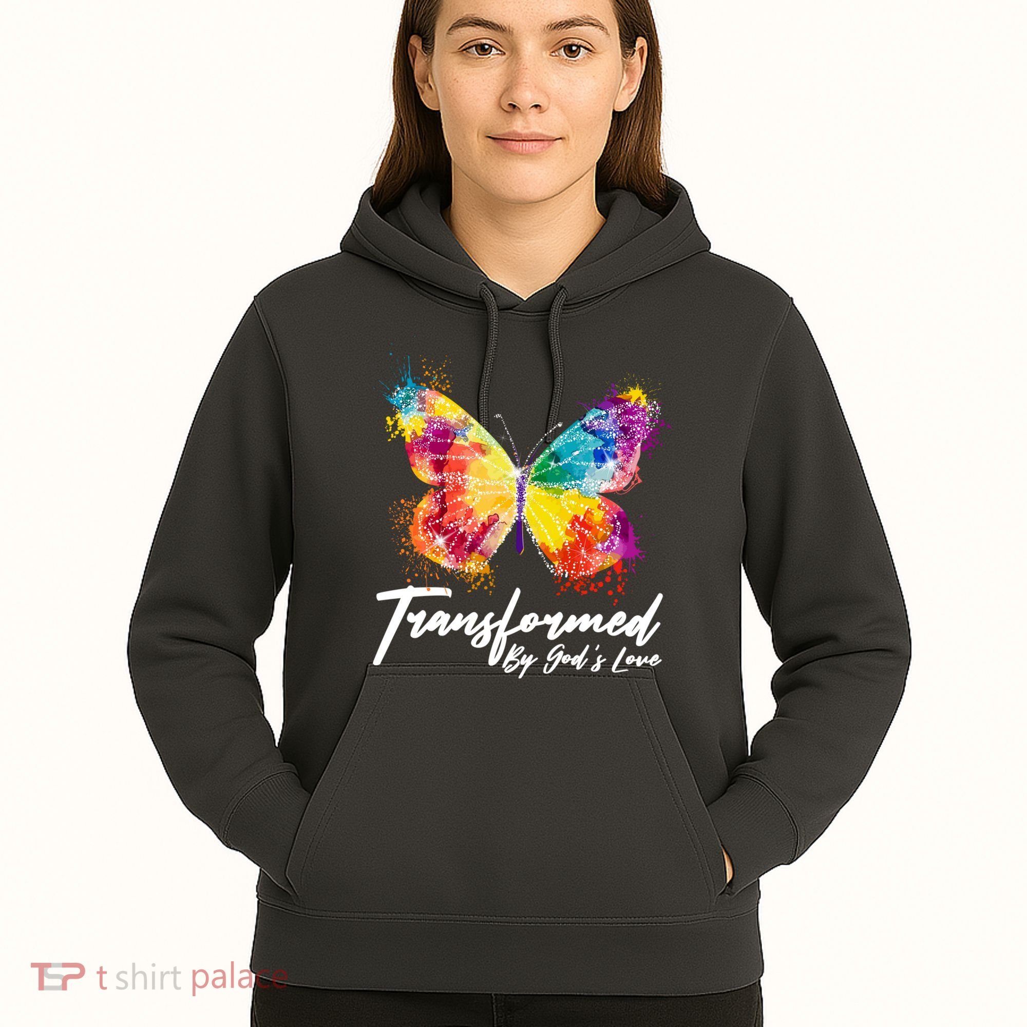 Transformed By Gods Love Painted Butterfly Hoodie
