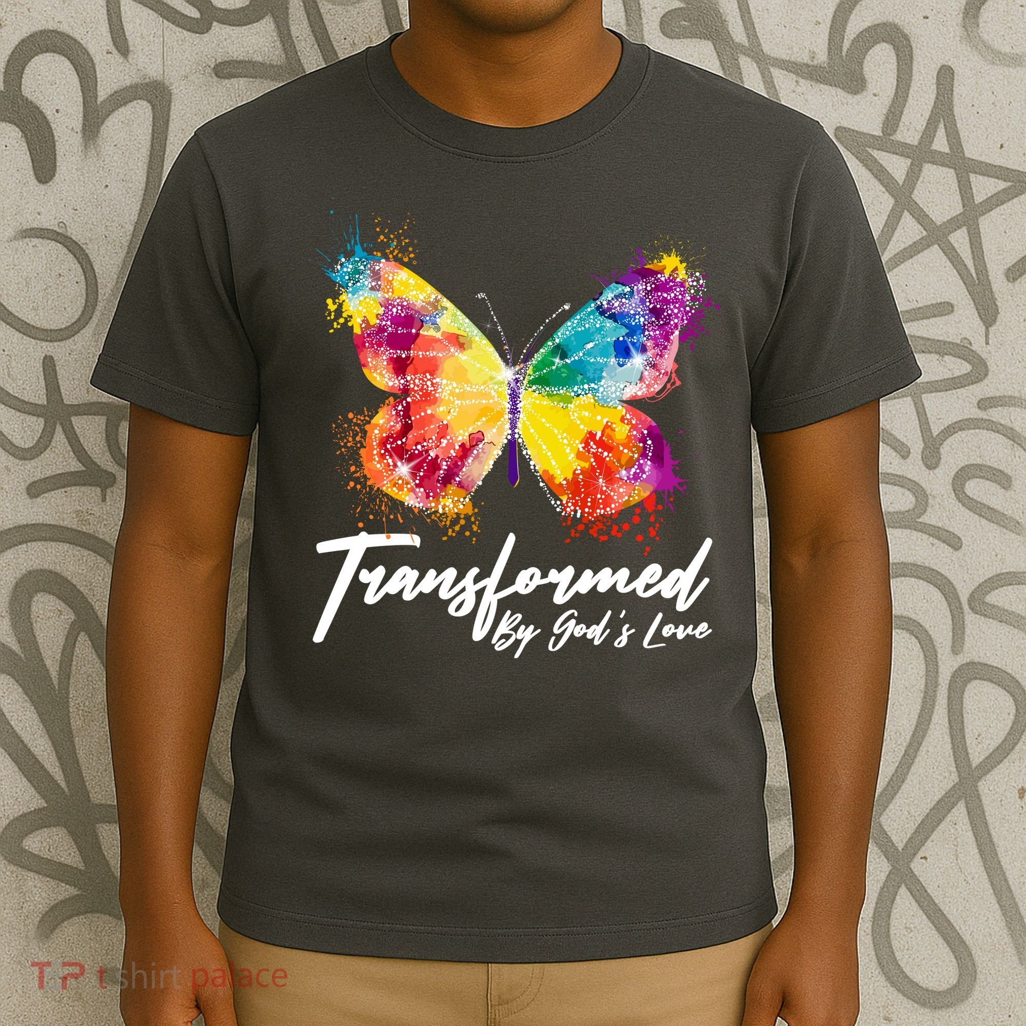 Transformed By Gods Love Painted Butterfly T-Shirt