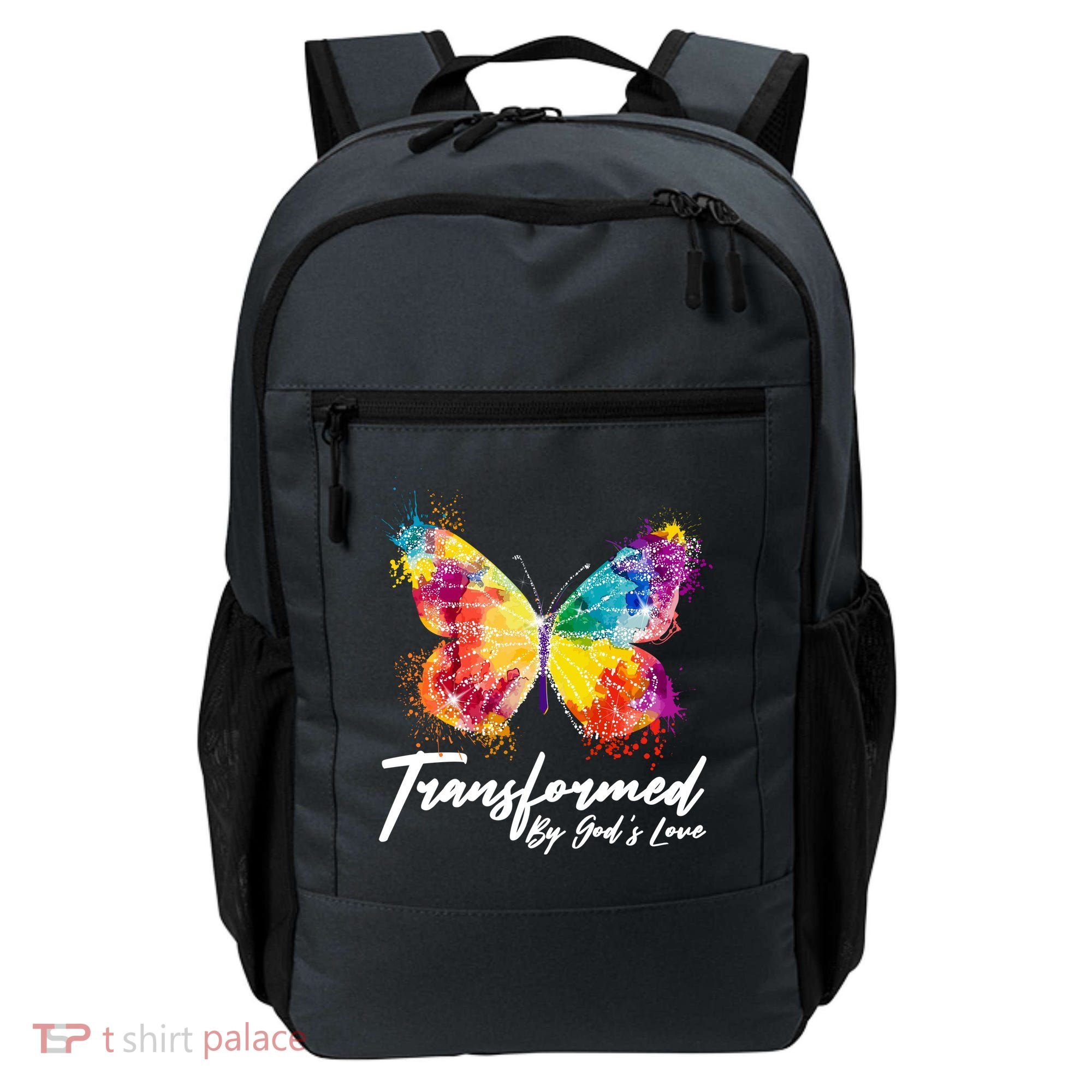 Transformed By Gods Love Painted Butterfly Backpack