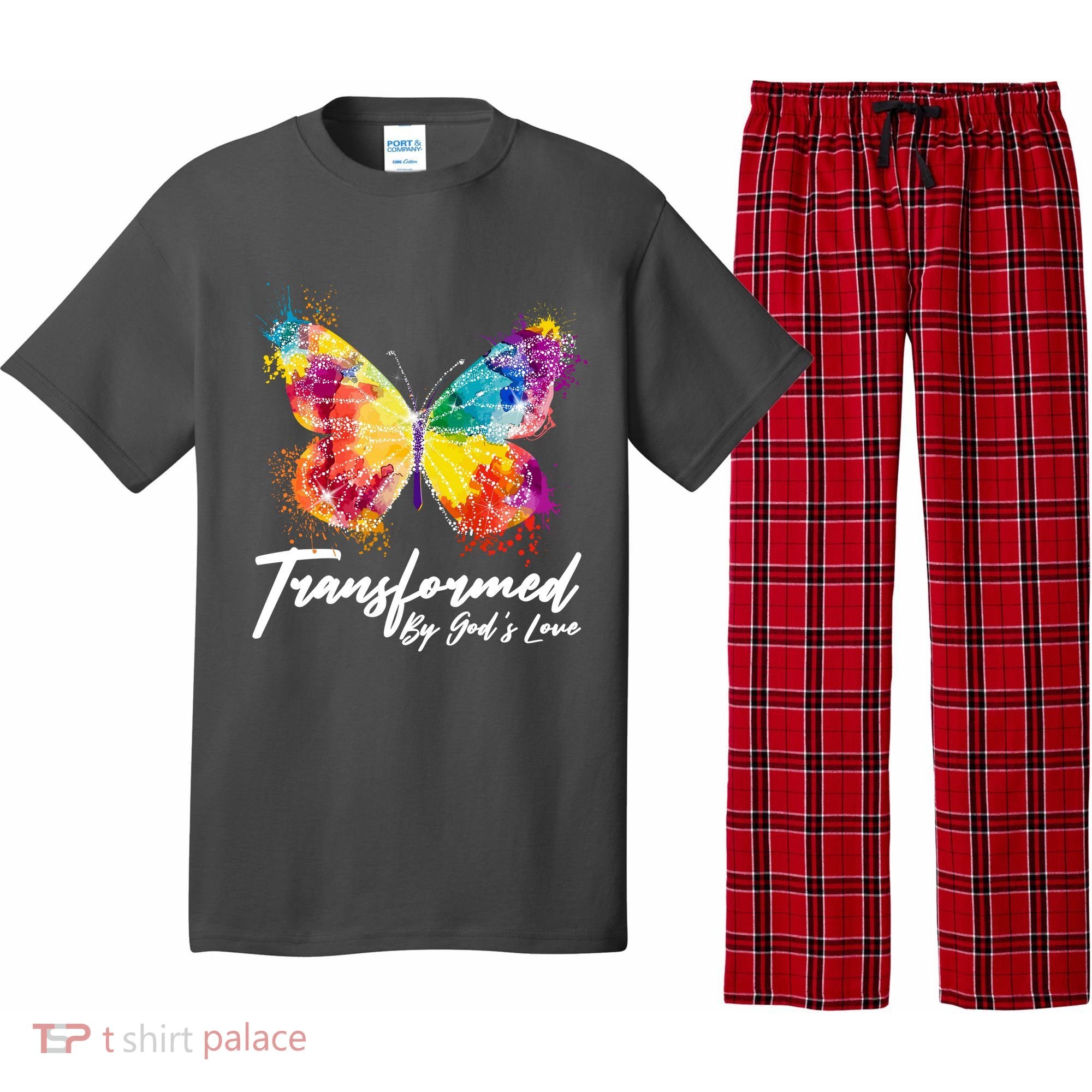 Transformed By Gods Love Painted Butterfly Pajama Set