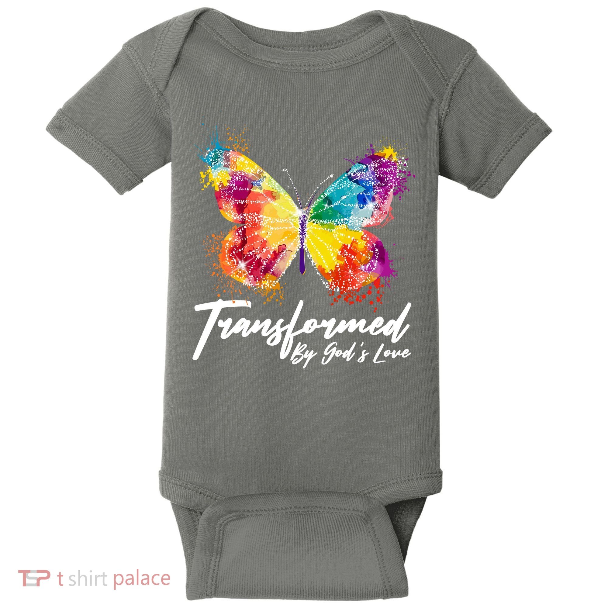 Transformed By Gods Love Painted Butterfly Baby Bodysuit