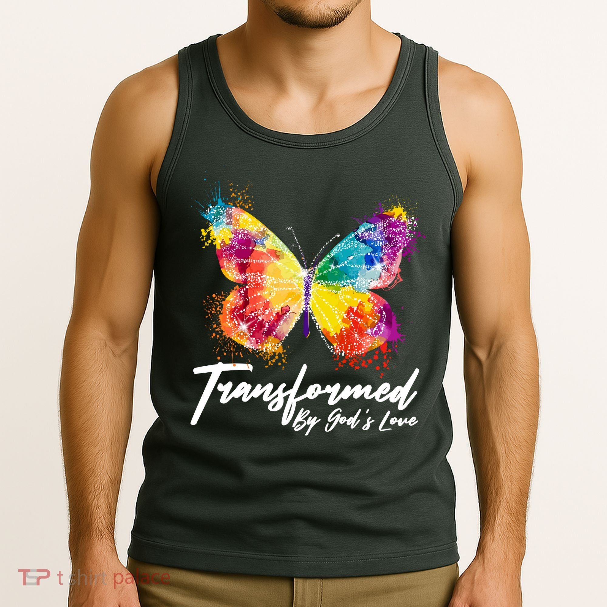 Transformed By Gods Love Painted Butterfly Tank Top