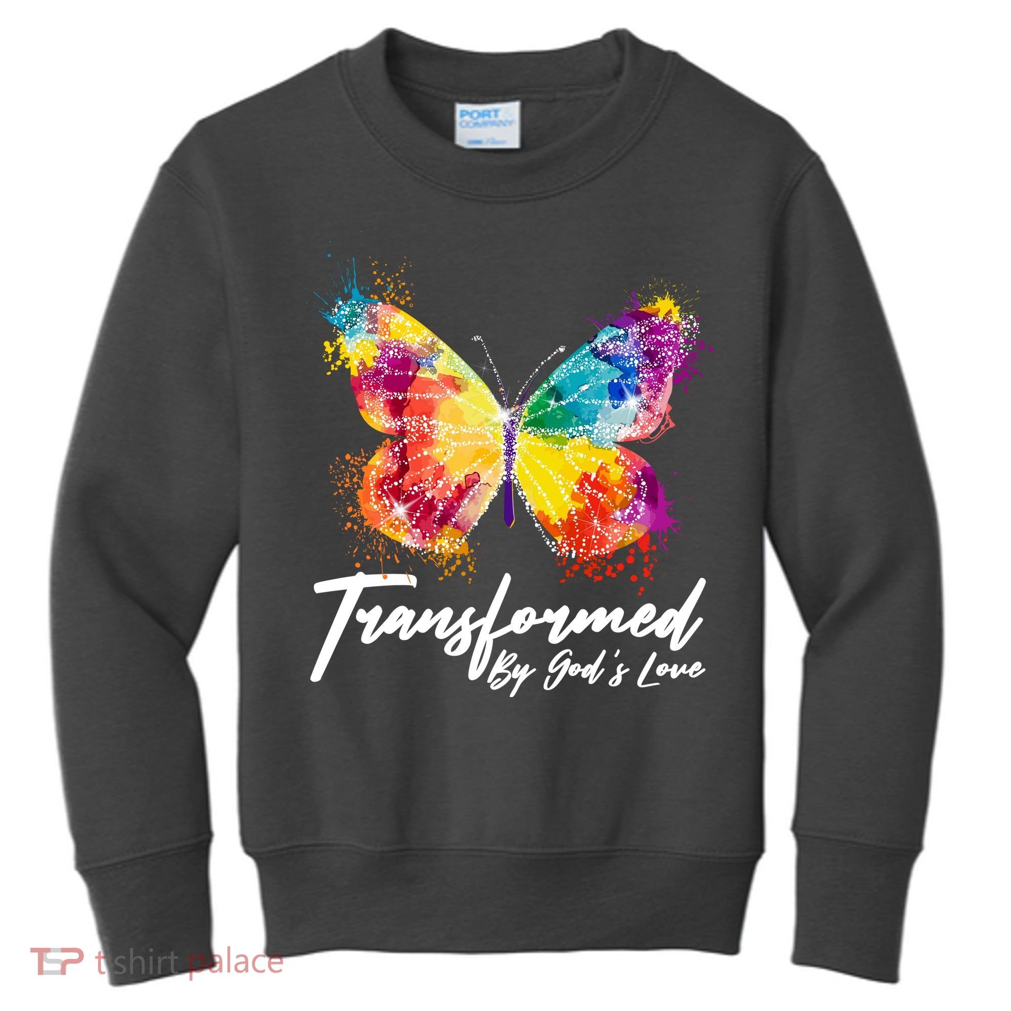 Transformed By Gods Love Painted Butterfly Kids Sweatshirt