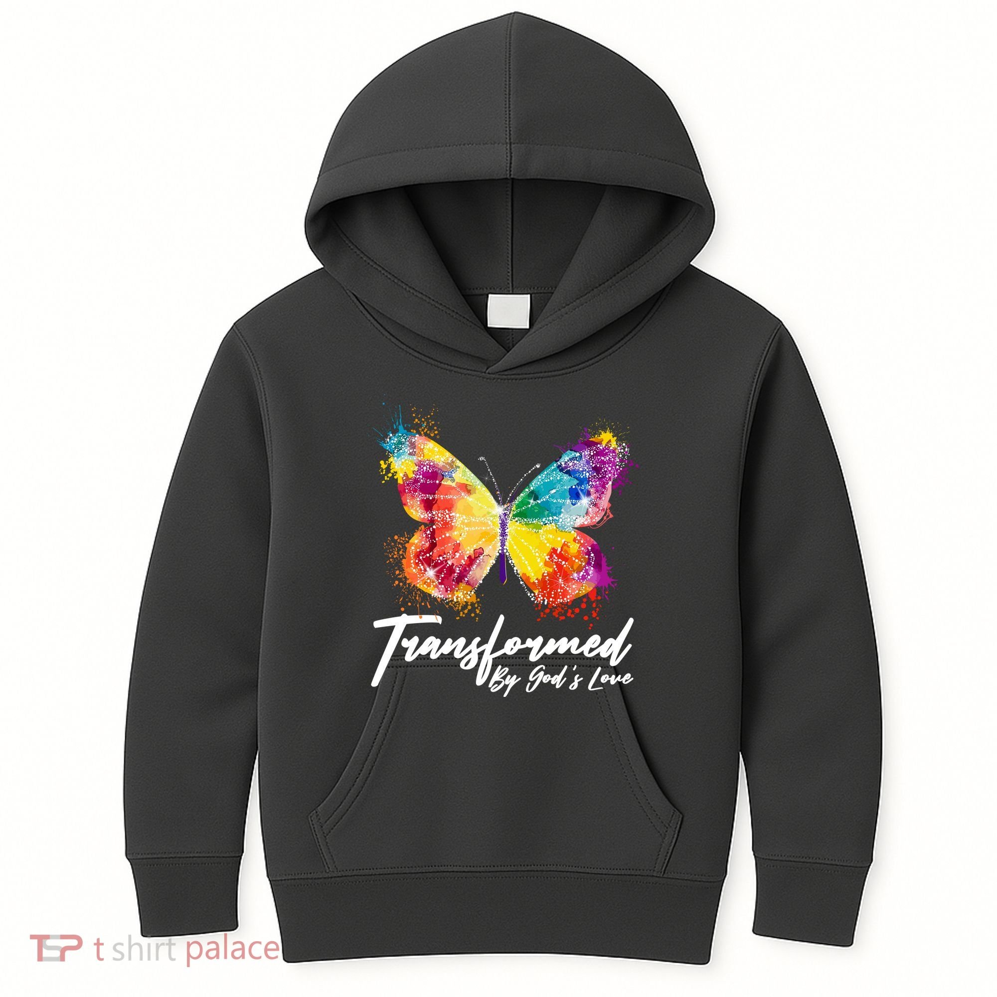 Transformed By Gods Love Painted Butterfly Kids Hoodie