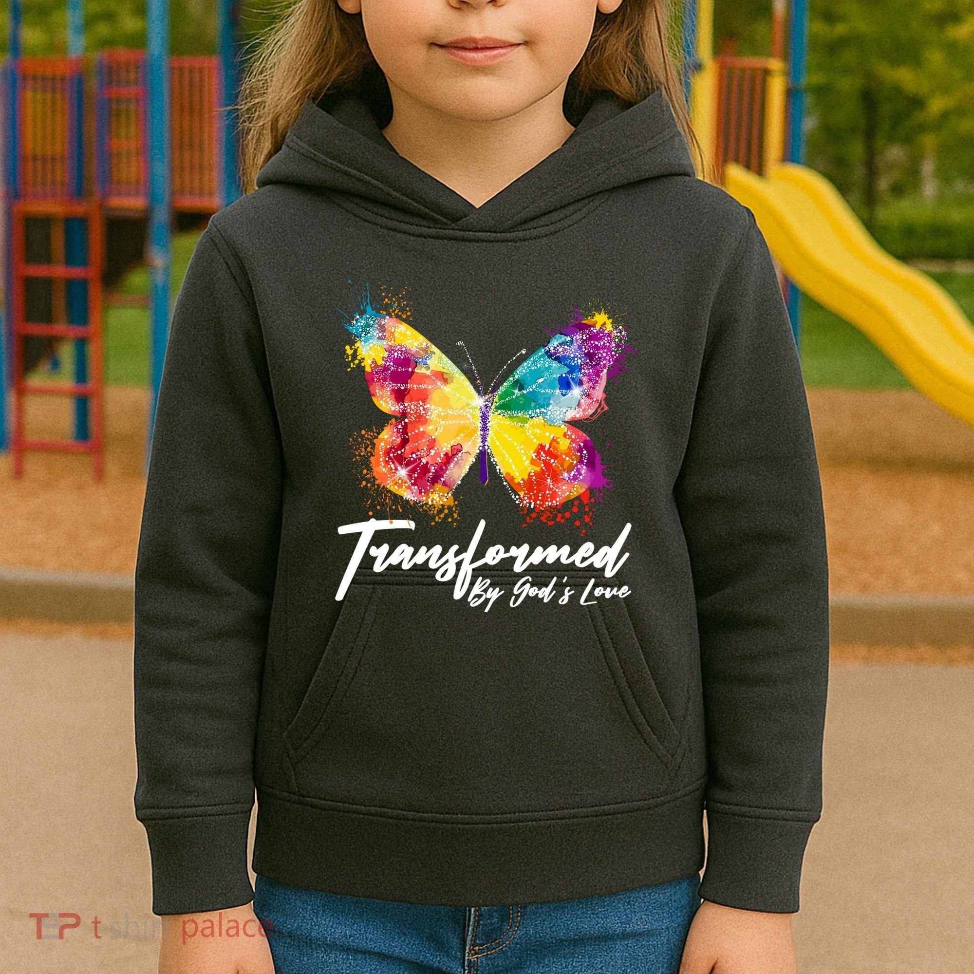 Transformed By Gods Love Painted Butterfly Kids Hoodie