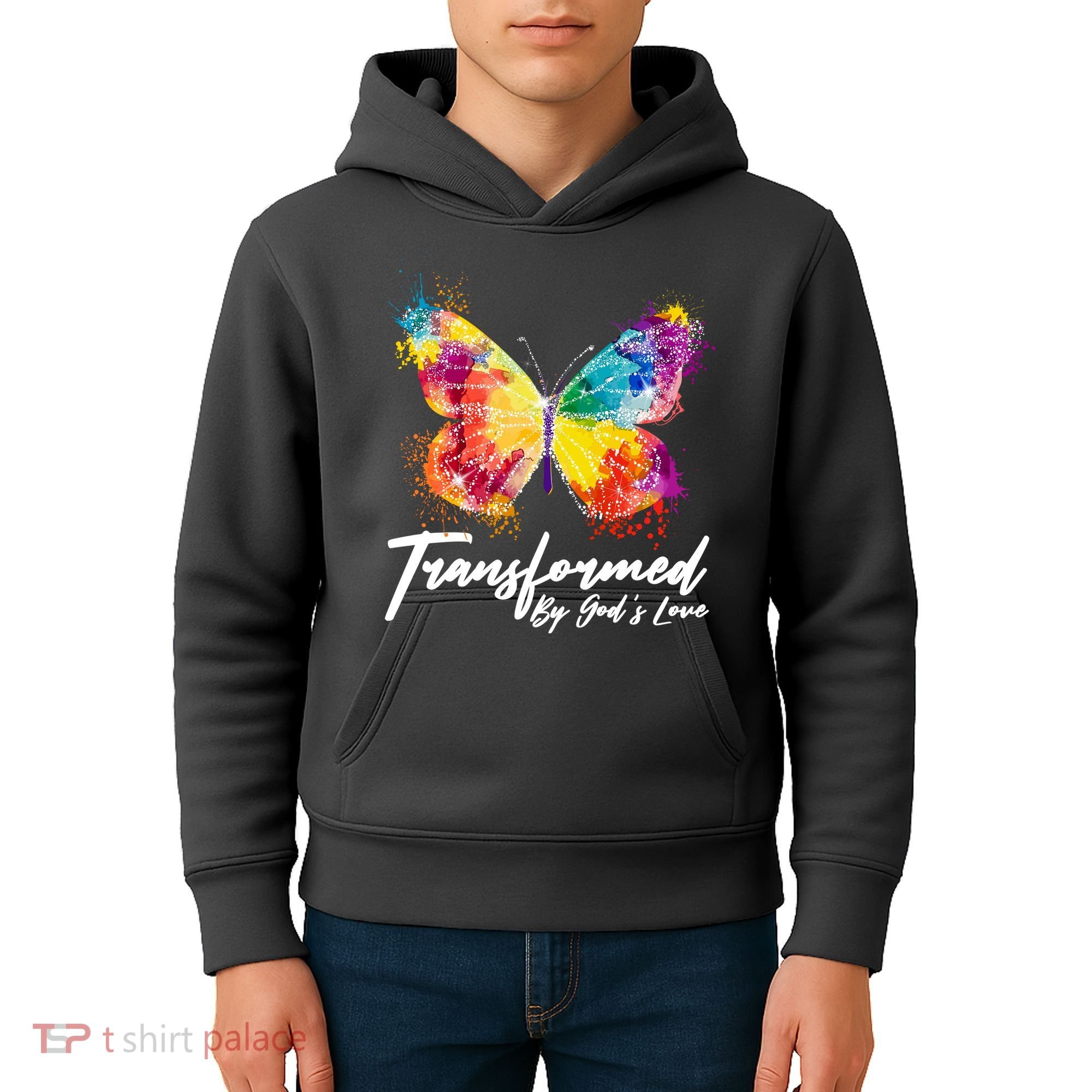 Transformed By Gods Love Painted Butterfly Kids Hoodie