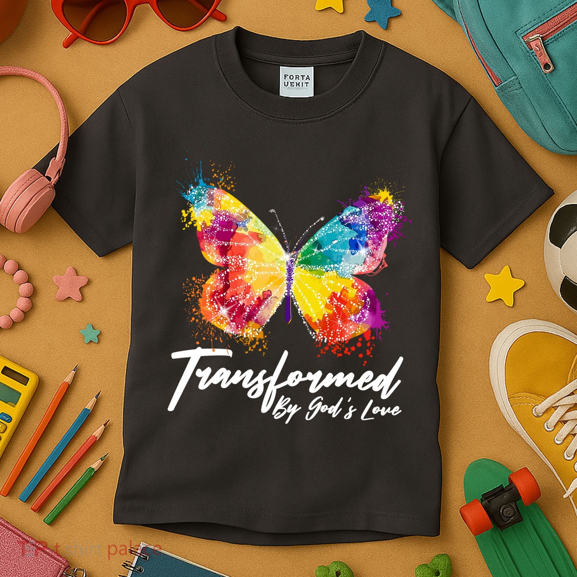 Transformed By Gods Love Painted Butterfly Kids T-Shirt