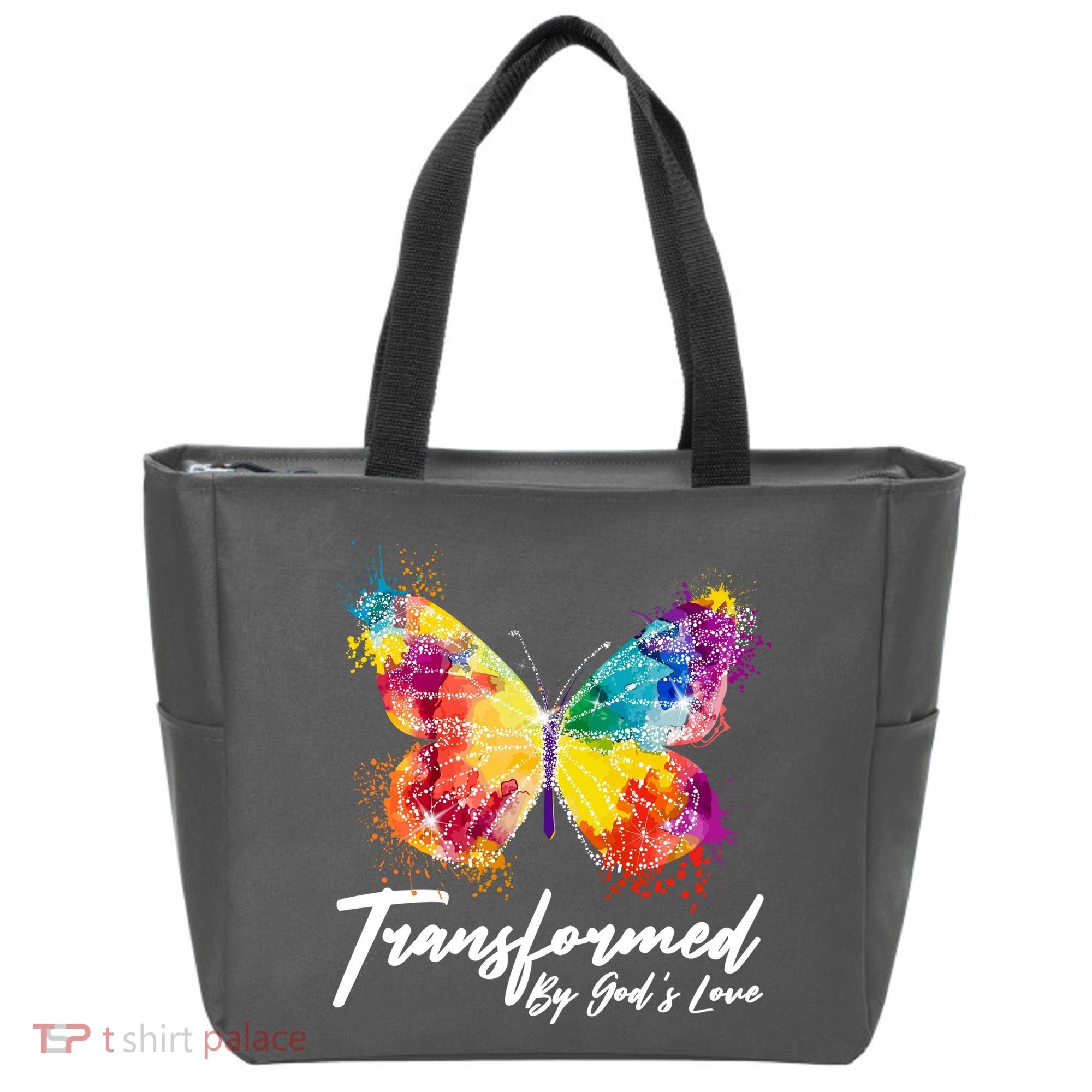 Transformed By Gods Love Painted Butterfly Tote Bag