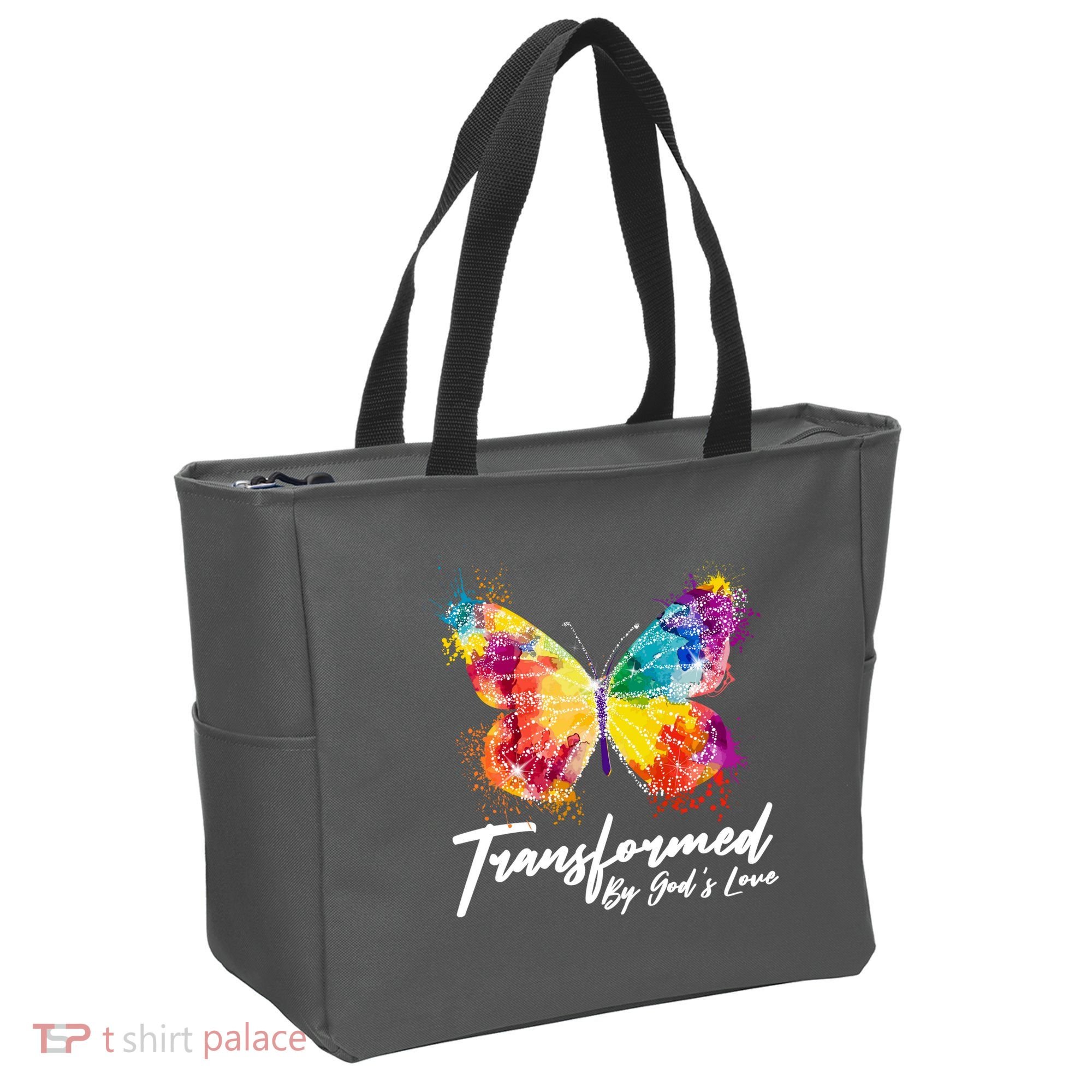 Transformed By Gods Love Painted Butterfly Tote Bag