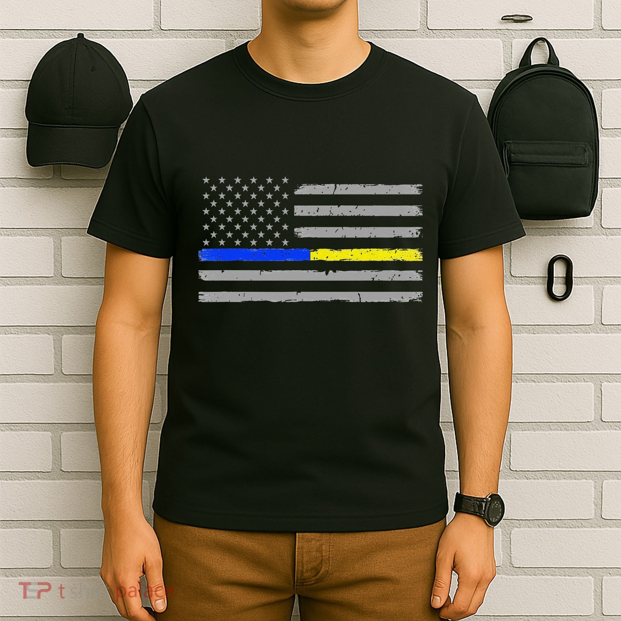 Thin Blue Gold Line 911 Police Dispatcher T-Shirt