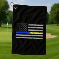 Thin Blue Gold Line 911 Police Dispatcher Golf Towel thumb 1