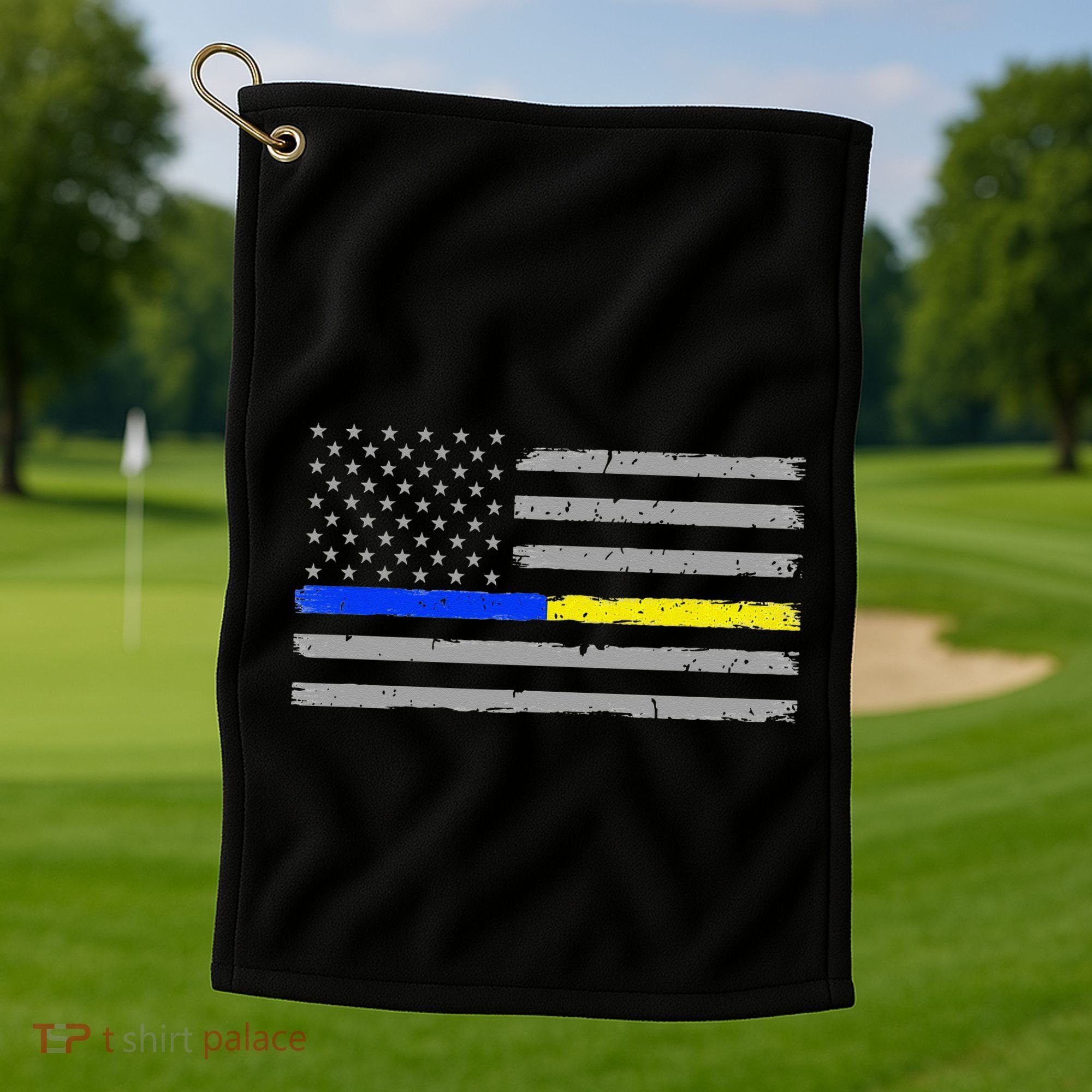 Thin Blue Gold Line 911 Police Dispatcher Golf Towel
