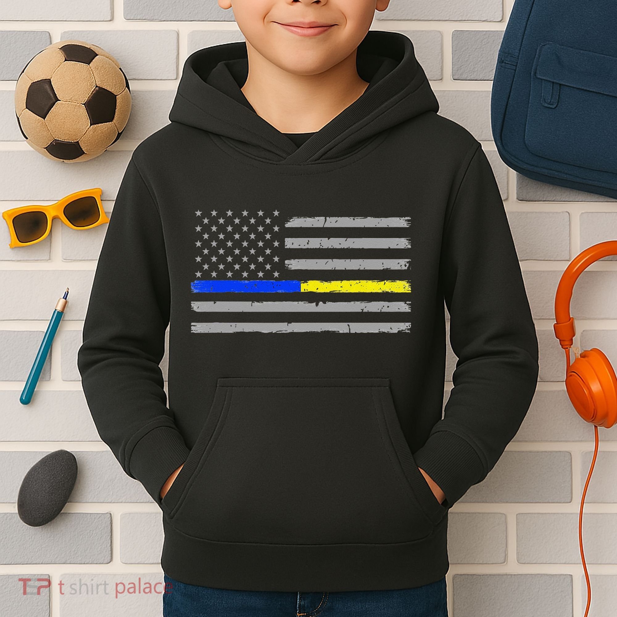 Thin Blue Gold Line 911 Police Dispatcher Kids Hoodie