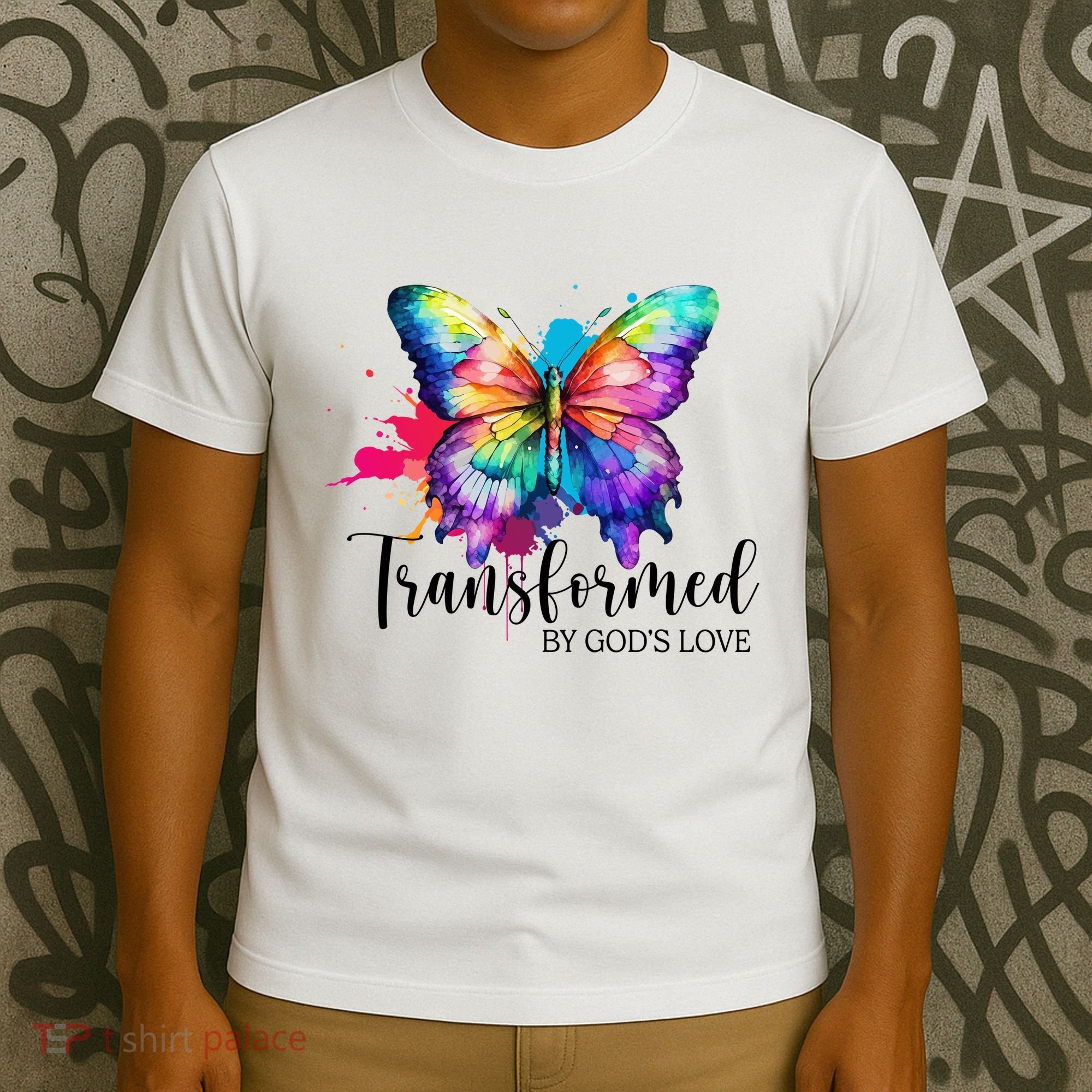 Transformed By Gods Love Colorful Butterfly T-Shirt