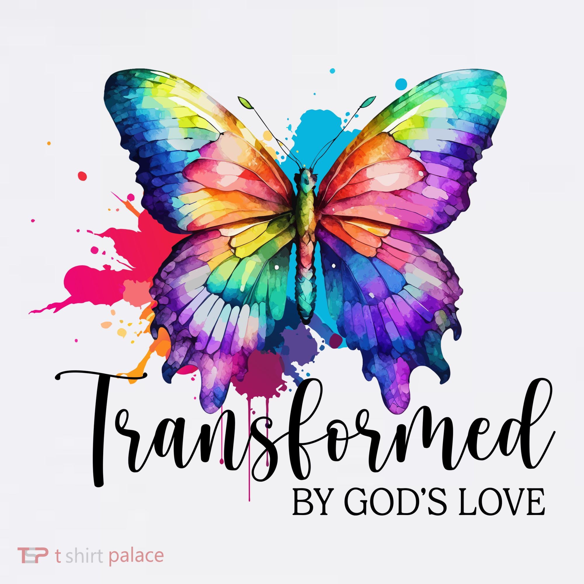 Transformed By Gods Love Colorful Butterfly T-Shirt