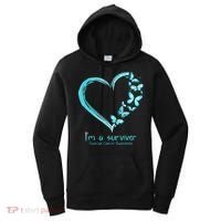 Teal Butterfly Heart Im A Survivor Ovarian Cancer Awareness Women's Hoodie thumb 0