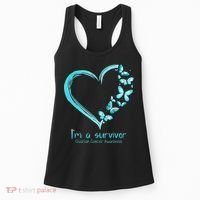 Teal Butterfly Heart Im A Survivor Ovarian Cancer Awareness Women's Tank Top thumb 0