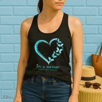 Teal Butterfly Heart Im A Survivor Ovarian Cancer Awareness Women's Tank Top thumb 2
