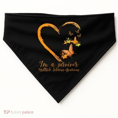 Teal Butterfly Heart Survivor Multiple Sclerosis Awareness USA-Made Doggie Bandana