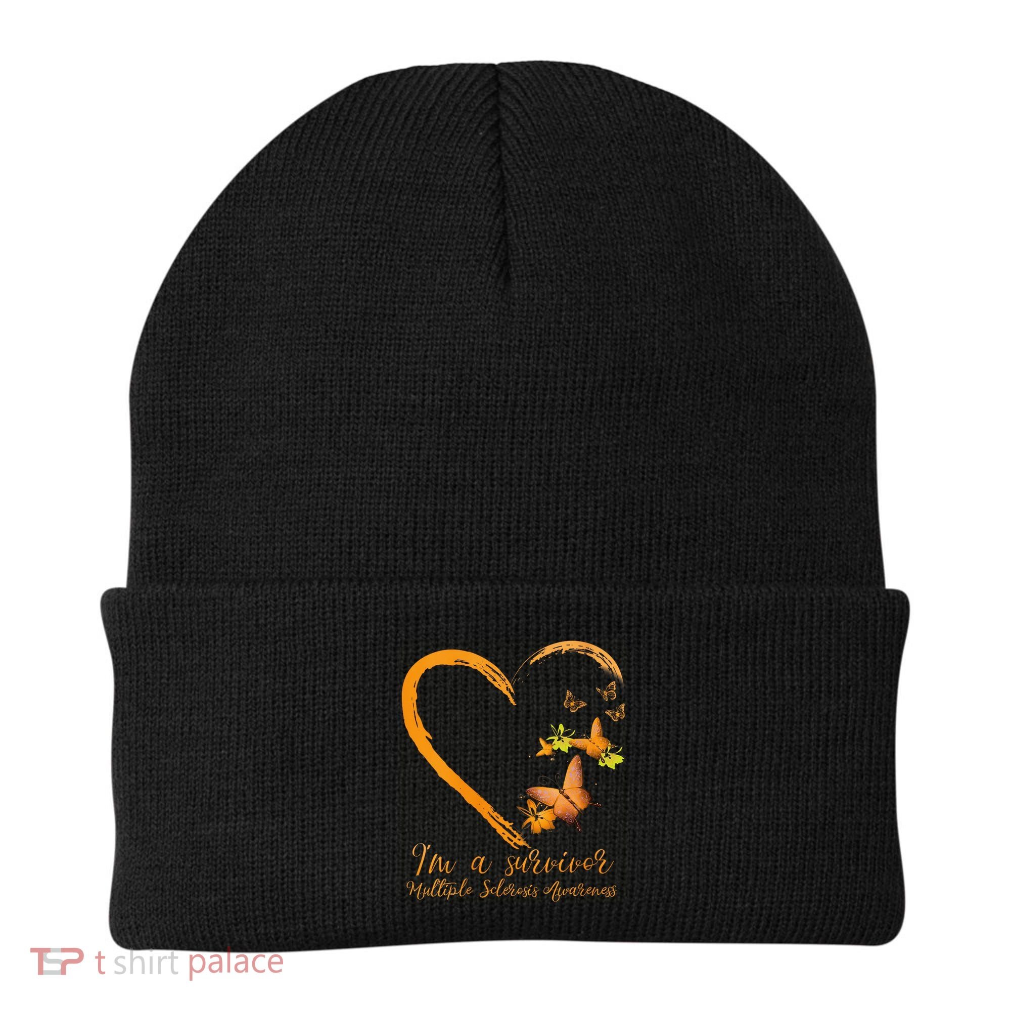 Teal Butterfly Heart Survivor Multiple Sclerosis Awareness Beanie