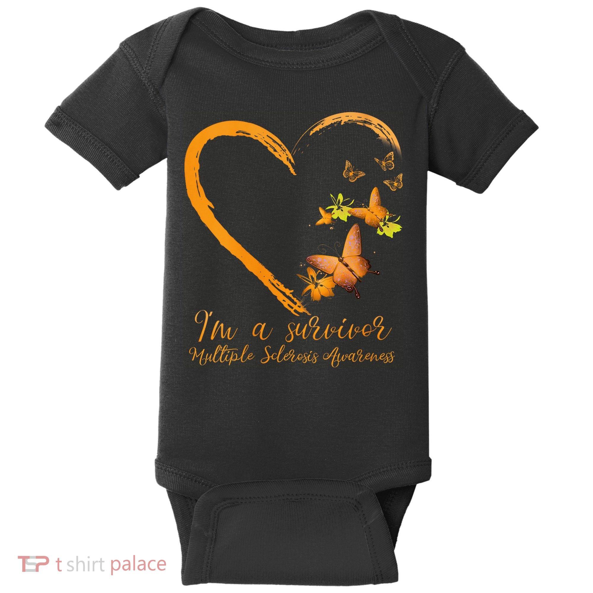 Teal Butterfly Heart Survivor Multiple Sclerosis Awareness Baby Bodysuit