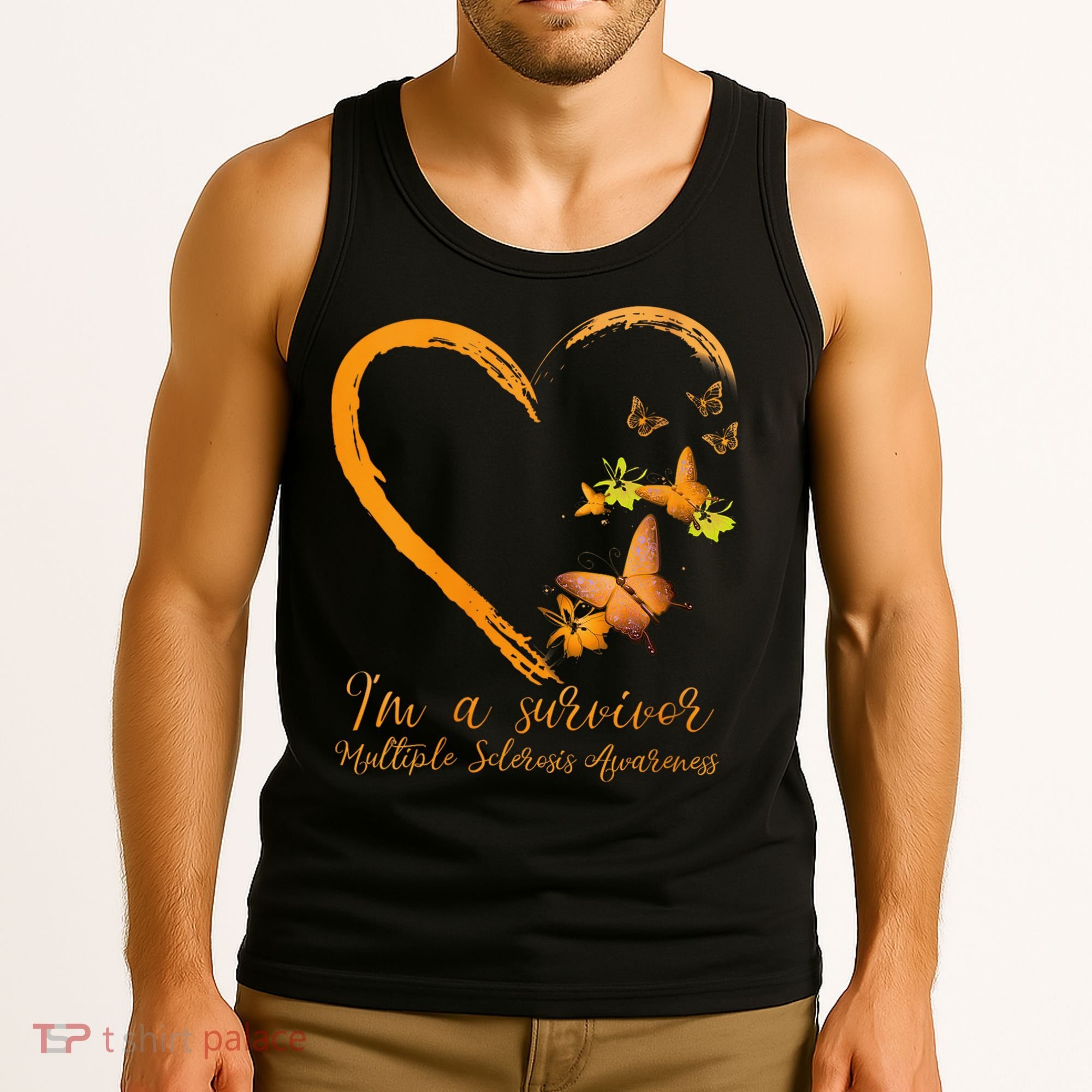 Teal Butterfly Heart Survivor Multiple Sclerosis Awareness Tank Top