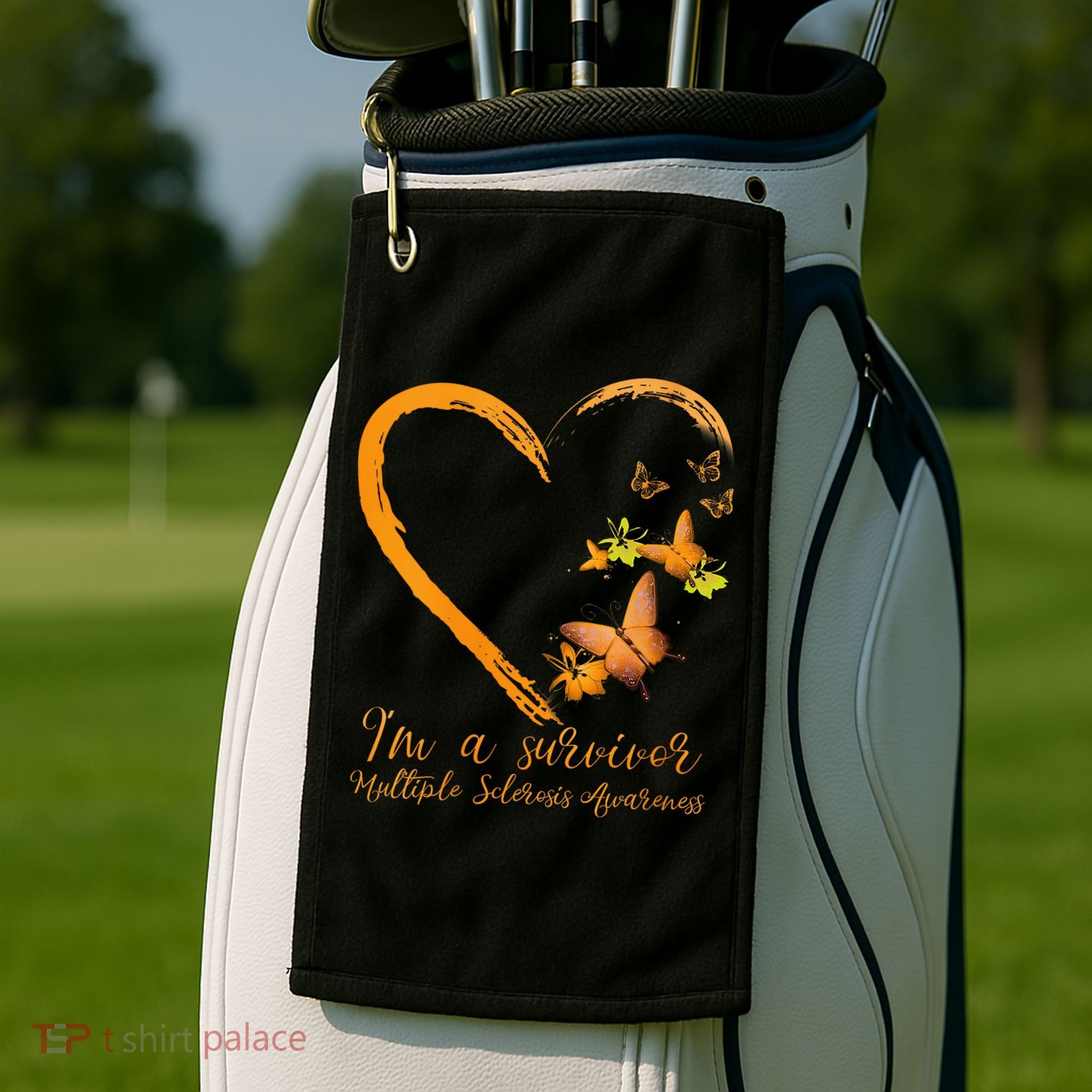Teal Butterfly Heart Survivor Multiple Sclerosis Awareness Golf Towel