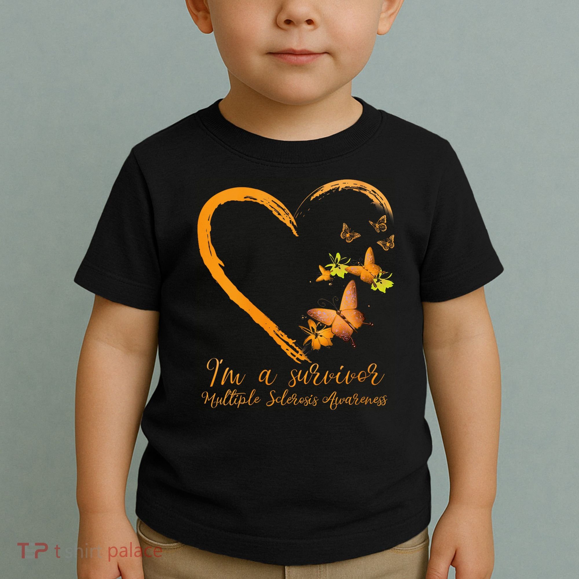 Teal Butterfly Heart Survivor Multiple Sclerosis Awareness Toddler T-Shirt
