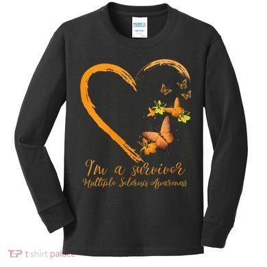 Teal Butterfly Heart Survivor Multiple Sclerosis Awareness Kids Long Sleeve Shirt