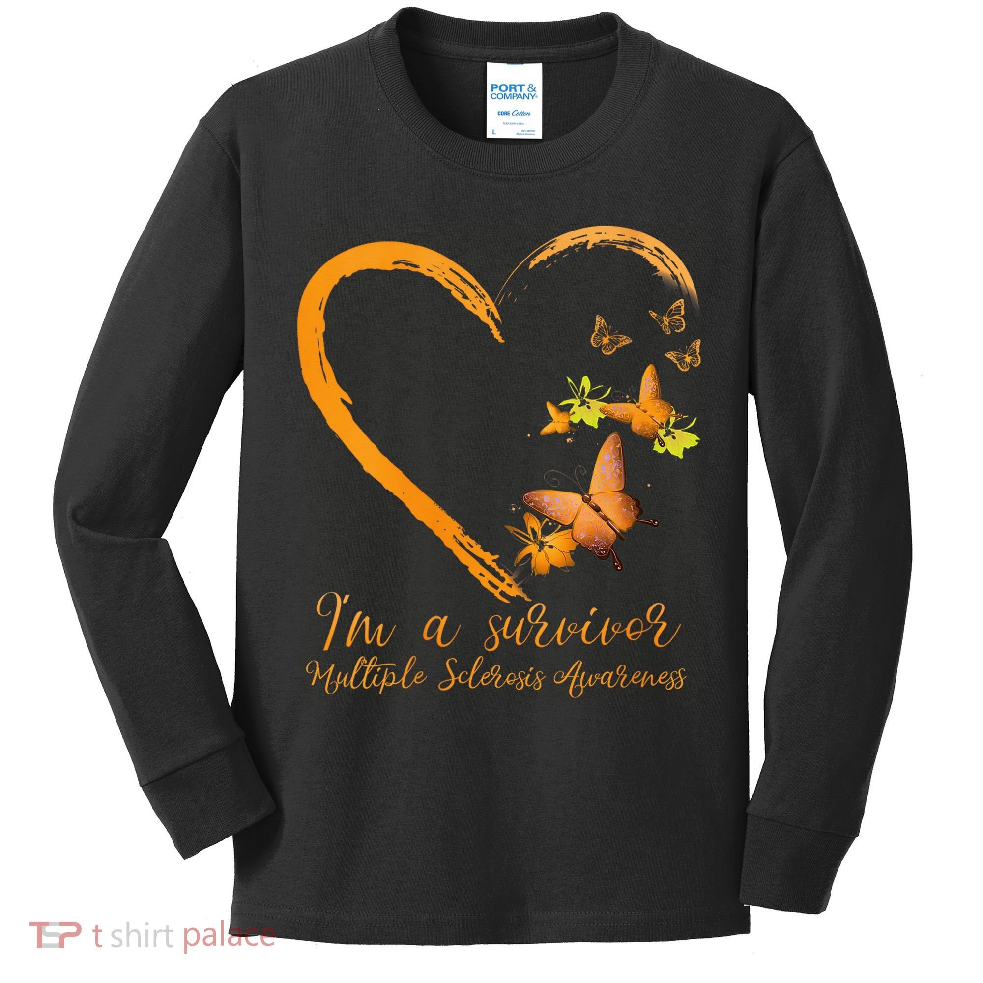 Teal Butterfly Heart Survivor Multiple Sclerosis Awareness Kids Long Sleeve Shirt