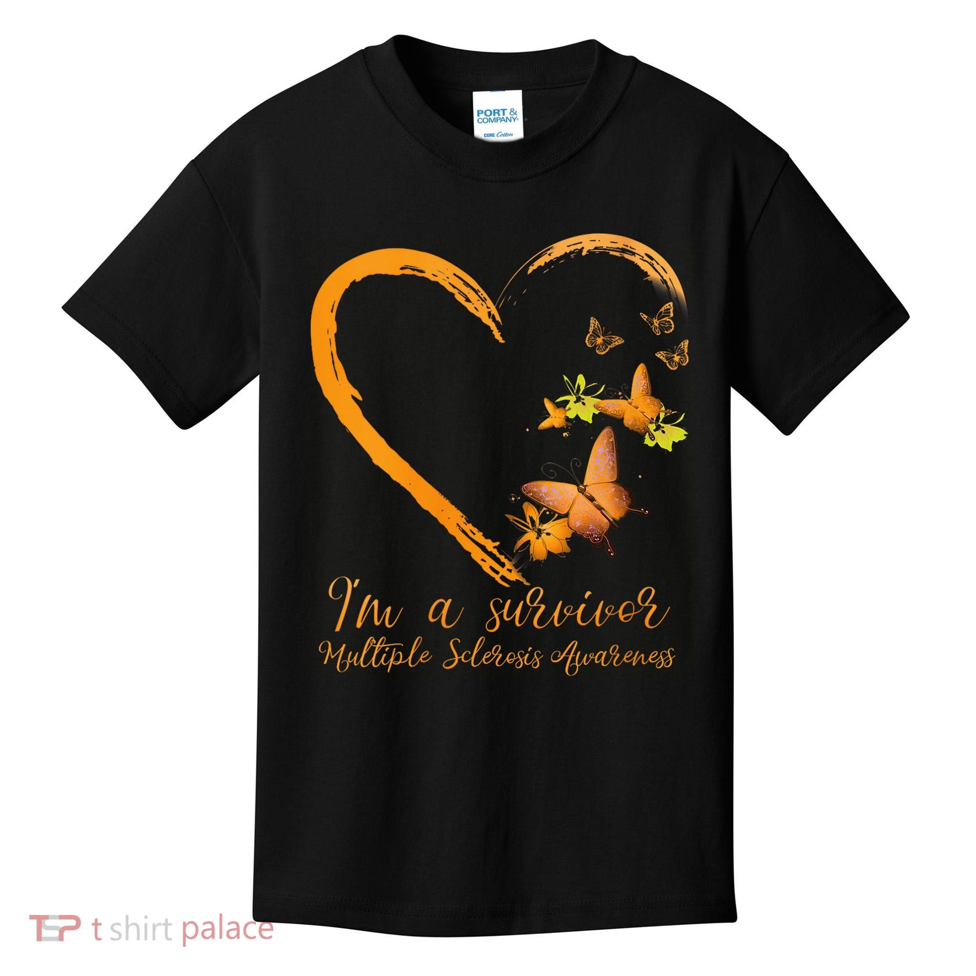 Teal Butterfly Heart Survivor Multiple Sclerosis Awareness Kids T-Shirt