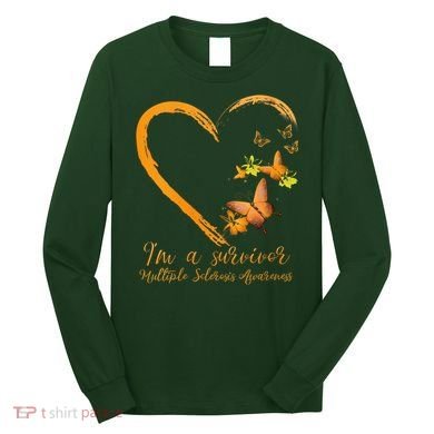 Teal Butterfly Heart Survivor Multiple Sclerosis Awareness Long Sleeve Shirt