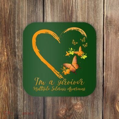 Teal Butterfly Heart Survivor Multiple Sclerosis Awareness Coaster