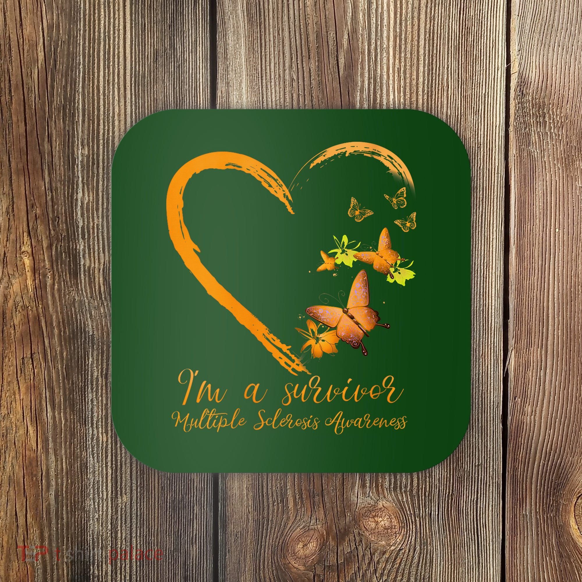Teal Butterfly Heart Survivor Multiple Sclerosis Awareness Coaster