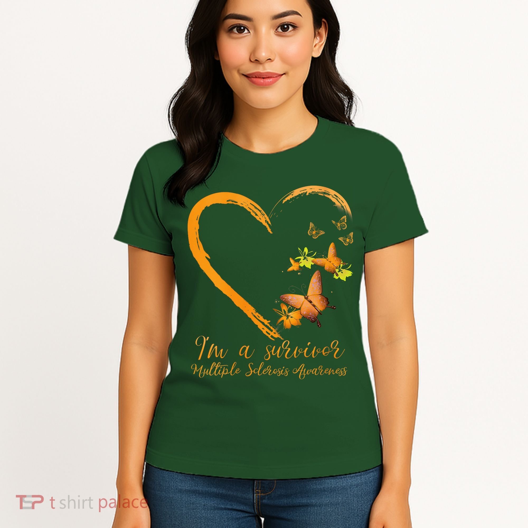 Teal Butterfly Heart Survivor Multiple Sclerosis Awareness Women's T-Shirt