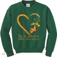 Teal Butterfly Heart Survivor Multiple Sclerosis Awareness Kids Sweatshirt thumb 0
