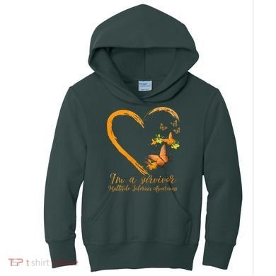 Teal Butterfly Heart Survivor Multiple Sclerosis Awareness Kids Hoodie