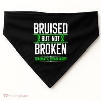 Traumatic Brain Injury Awareness Bruised Broken Green Ribbon USA-Made Doggie Bandana thumb 0