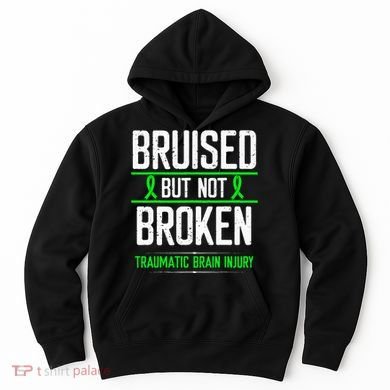 Traumatic Brain Injury Awareness Bruised Broken Green Ribbon Hoodie