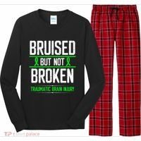 Traumatic Brain Injury Awareness Bruised Broken Green Ribbon Long Sleeve Pajama Set thumb 0